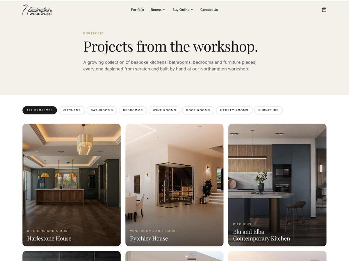 Handcrafted by Woodworks homepage and portfolio pages