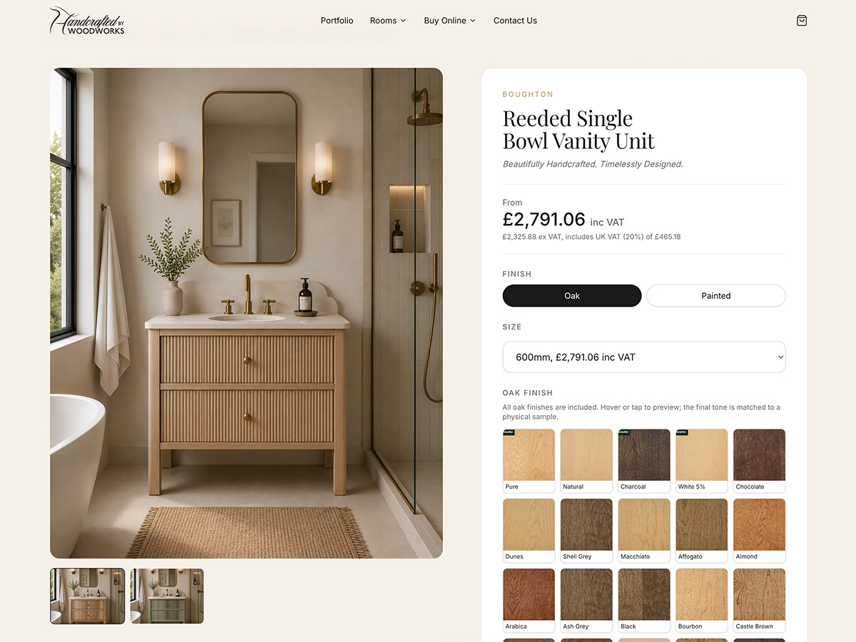 Handcrafted by Woodworks vanity unit configurator